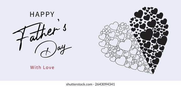 Minimalist Happy Father’s Day Greeting with Heart Shapes Design and Elegant Typography for Love and Family Celebration Vector Illustration

