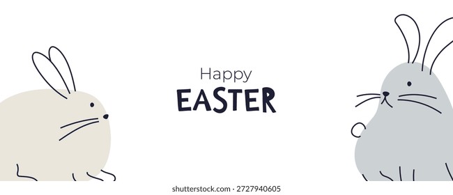 Minimalista Feliz Anuncio de Pascua con dos lindos conejitos