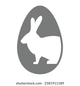 Minimalist Happy Easter Egg Illustration Design with a White Bunny and a Grey Easter Egg Shape