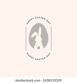 Minimalist Happy Easter poster and card. Set of Easter design with typography and bunny and egg. 