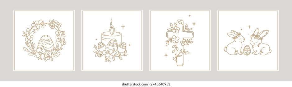 Minimalist Happy Easter templates for greeting cards invitations social media posts and seasonal branding. Elegant Easter Templates with Religious Elements.Vector illustration