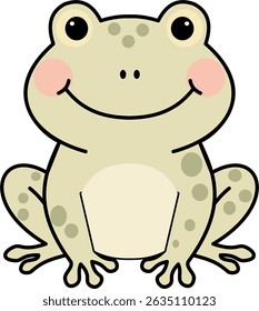 Minimalist happy frog outline with big round head, wide smile, and rosy cheeks in clean smooth-line style.