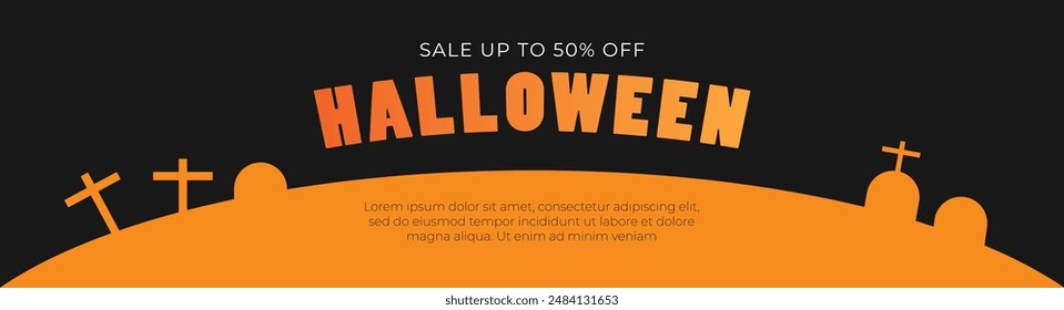 Minimalist Happy Halloween banner background color black and orange. halloween grave, vector illustration
