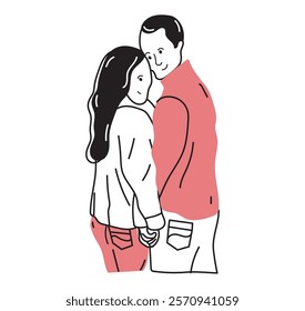 minimalist Happy love couples. Men and women kissing, hugging, and cuddling. Diverse people in romantic relationships. Colored flat feeling in love vector illustration