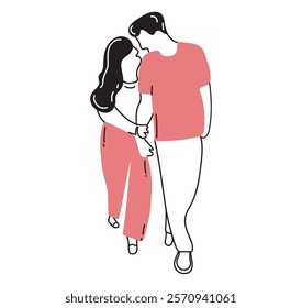 minimalist Happy love couples. Men and women kissing, hugging, and cuddling. Diverse people in romantic relationships. Colored flat feeling in love vector illustration