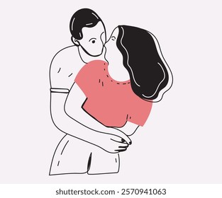 minimalist Happy love couples. Men and women kissing, hugging, and cuddling. Diverse people in romantic relationships. Colored flat feeling in love vector illustration