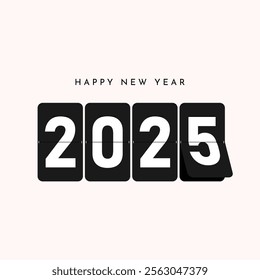 Minimalist happy new year 2025 countdown design with flip calendar style