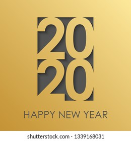 Tarjeta minimalista de oro Feliz Año Nuevo. Calendario 2020, invitación. Ilustración vectorial.