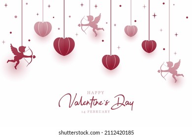 Minimalist happy valentine's background with cupits and hearts