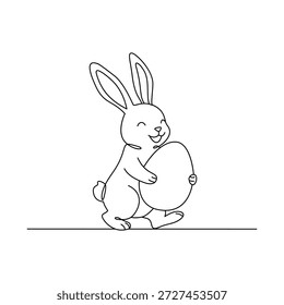 Minimalist Happy Walking Easter Bunny Carrying Large Egg Line Art Illustration