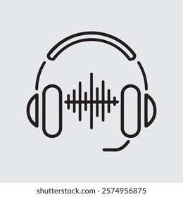 Minimalist Headphone Icon with Sound Waves - Modern Technology Design, vector illustration Podcast icon. Talk Show logo. Earphones and audio waves. 