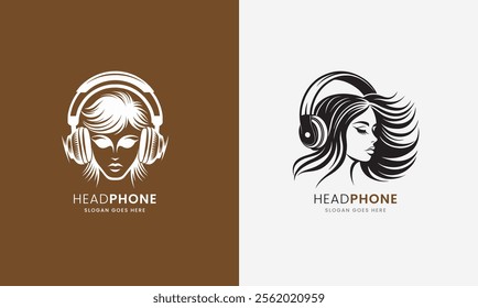 Minimalist headphone logo, blending modern style and audio innovation on white