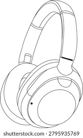 Minimalist headphone outline vector illustration featuring a clean and modern line art design. This simple audio device icon is perfect for music applications, podcasts, streaming services, customer support, call centers, online communication, multimedia projects, websites, mobile apps, and user interface designs. Isolated on a white background with scalable vector quality and editable strokes.