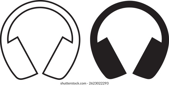 Minimalist headphones icon, black and white design, simple outline, geometric shapes, audio equipment symbol, modern tech illustration, vector graphic style,