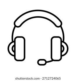 Minimalistisches Headset mit Mikrofonkonturvektor. Einfaches Schwarz-Linien-Symbol für Kundensupport, Gaming und Call Center-Designs.
