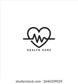 Minimalist Healthcare Logo Design Featuring a Heart Icon and Heartbeat Line Symbolizing Vitality