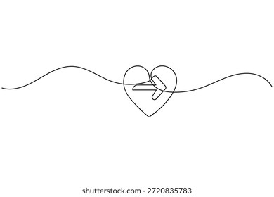 Ilustración de arte de una línea continua de corazón y flecha minimalista