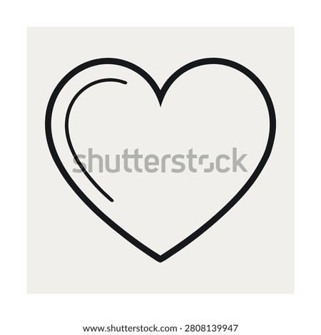 Minimalist heart with a curved line highlight on a plain white background symbol