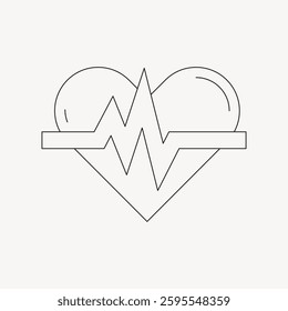 Minimalist heart with an ECG line. Heartbeat design, ECG line, and heart symbol. Simple heart and ECG line art, representing health and vitality. Minimal vector design.