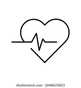 Minimalist heart icon with an electrocardiogram (EKG) line running through it. Symbolizing health, care, heartbeat, wellness, and medical support. Ideal for healthcare and wellness themes.