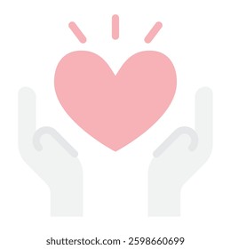 A minimalist heart icon surrounded by two hands, symbolizing care and compassion in digital communications.