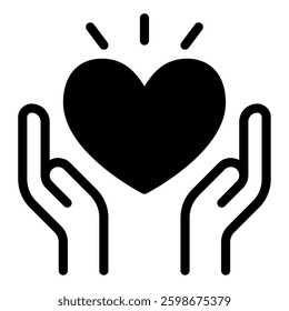 A minimalist heart icon surrounded by two hands, symbolizing care and compassion in digital communications.