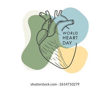 Minimalist Heart Illustration for World Heart Day. A simple, line art illustration of a heart, subtly colored in soft peach and beige tones, perfect for World Heart Day awareness campaigns.