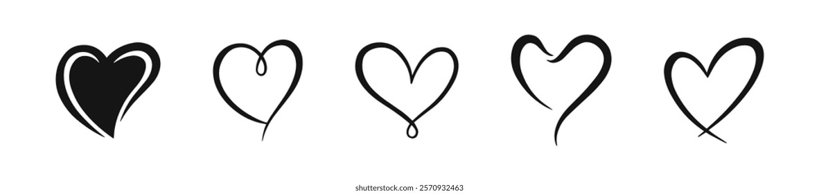 Minimalist Heart Line Art Designs Doodle Vector Set