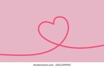 Minimalist heart line art illustration. Continuous line drawing in  pastel pink backgrounds. Perfect for Valentine's Day, love themes, and decorations