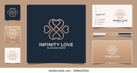 Minimalist Heart logo design with infinity symbol. Beauty icons salon, spa, yoga and business card template.