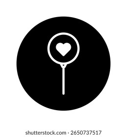 Design minimalista de pirulito cardíaco representando amor, afeto ou comemoração do Dia dos Namorados e símbolo de evento especial