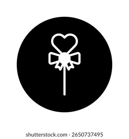 Minimalist heart lollipop illustration in a black circle, suitable for romantic themes and graphic design, a unique design