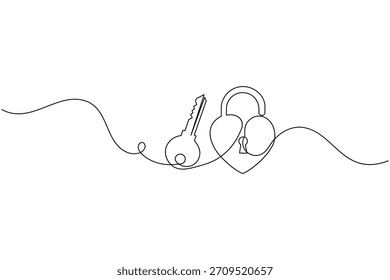 Bloqueio cardíaco minimalista e ilustração vetorial de arte de linha contínua de chave.