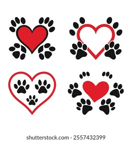 Minimalist Heart and Paw Print Design in Red and Black