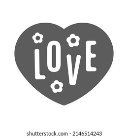 Minimalist heart shape decorated by field wild flowers icon vector illustration. Monochrome love symbol with place for text isolated. Enamored dating couple relationship fondness best feelings sign