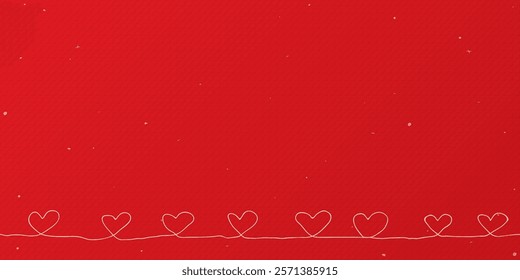 Minimalist heart shape doodle continuous line on bond paper red color background graphic illustration.