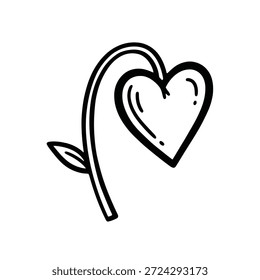 Corazón minimalista con dibujo de tallo y hoja