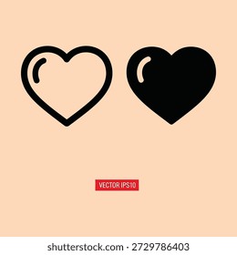 Símbolos minimalistas do coração em contorno e estilos pretos sólidos em um fundo bege design vetorial simples para temas de amor e afeto