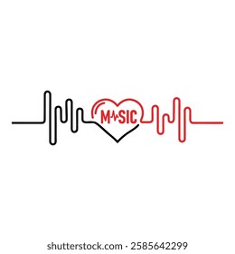 Minimalist heartbeat line art with music love concept.