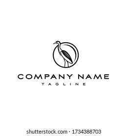 Minimalist Heron Bird Logo Elegant Egret Silhouette in Circle Frame for Nature Wildlife Conservation and Creative Brand Identity