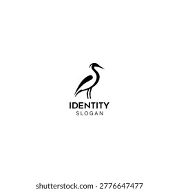 Minimalist heron logo, elegant crane bird vector. Professional Heron logo. Bird Logo Idea. 