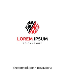 Minimalist Hexagon Knife Spoon and Fork for Dining Restaurant Logo Design Inspiration