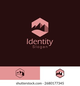 Minimalist Hexagon Mountain Range Logo with three different backgrounds.
