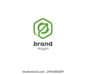 Minimalist hexagon with simple leaf logo