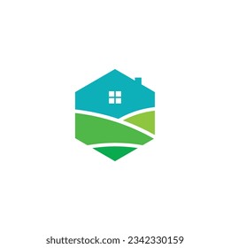 minimalist Hexagonal house garden logo vector illustration