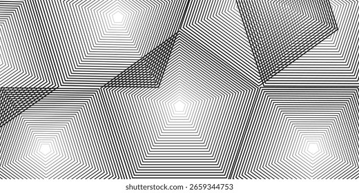 Minimalist hexagonal illusion of expanding layered lines with abstract symmetry. Perfect for backgrounds, optical art, patterns, and digital design.