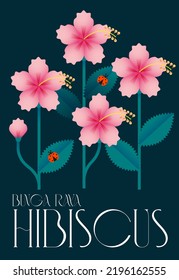 minimalist hibiscus flower illustration with malay words that mean 'hibiscus'