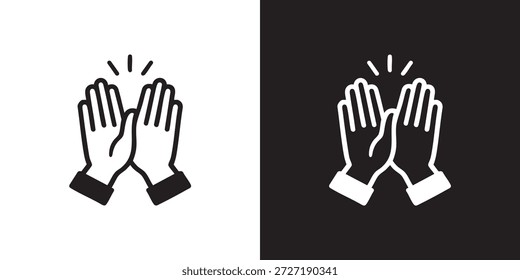 Icono minimalista de los cinco altos con las manos estilizadas y las líneas de la celebración en blanco y negro