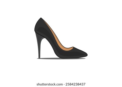 Minimalist high heel shoe line art with elegant black fashion footwear design shoe single  line art isolated vector  Illustration