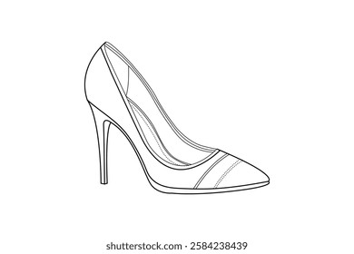 Minimalist high heel shoe line art with elegant black fashion footwear design shoe single  line art isolated vector  Illustration